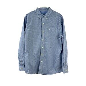 Y2K Chaps Mens Classic Fit Blue Gingham Poplin Long Sleeve ButtonDown Shirt Sz L